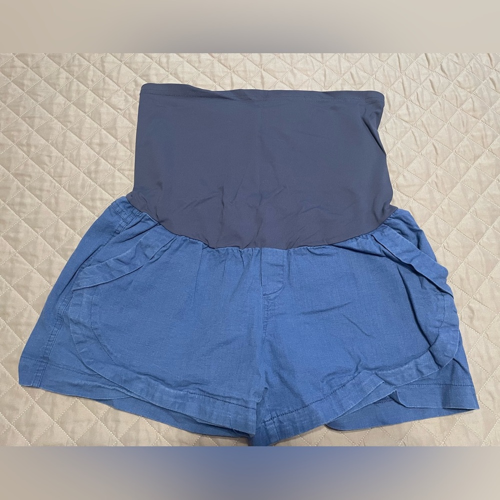 Maacie Maternity Shorts Over Belly Linen Cotton Comfy Shorts with Pockets